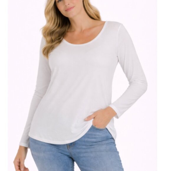 JM Collection Tops - JM Collection Women’s White Long Sleeve Scoop Neck Top, size Large
